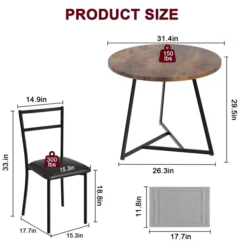 Set tavolo da pranzo per 2, Tavolo e sedie da cucina, Set tavolo da cucina rotondo moderno, Set tavolo da pranzo 3 pezzi per piccoli spazi, Appartamento, Monolocale, Cena