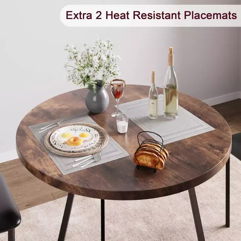 Set tavolo da pranzo per 2, Tavolo e sedie da cucina, Set tavolo da cucina rotondo moderno, Set tavolo da pranzo 3 pezzi per piccoli spazi, Appartamento, Monolocale, Cena