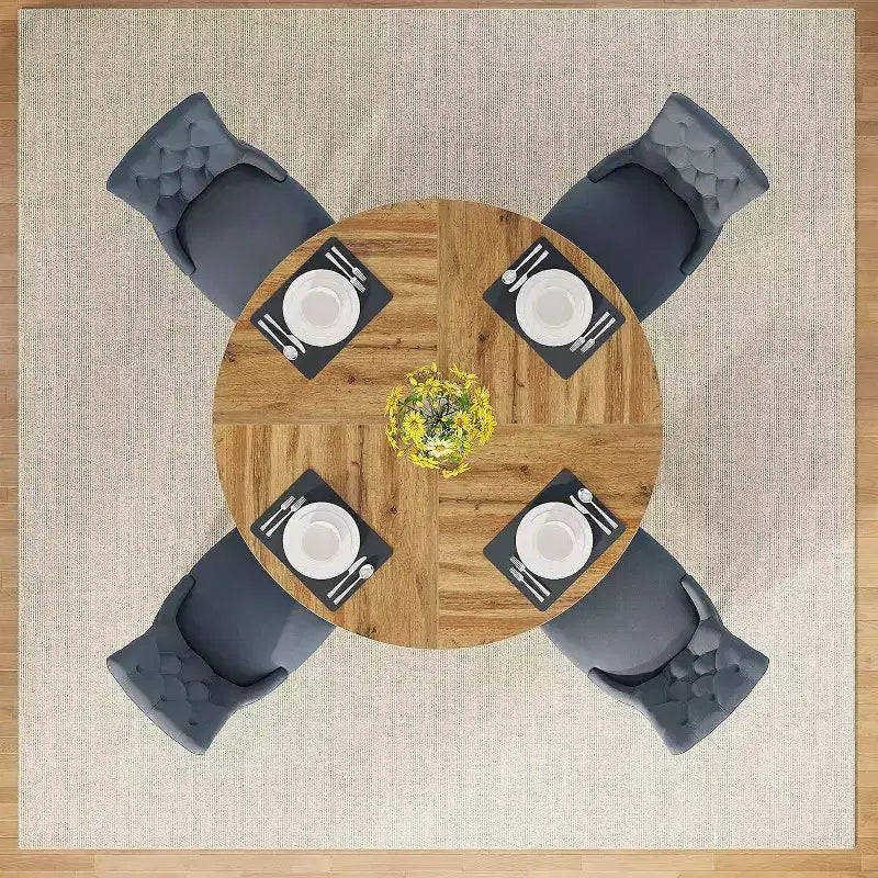 Okak Farmhouse Wood Large Round Dining Table with Cross Base,Wooden Kitchen Dinner Table for Dining Room,Breakfast Nook