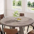 Okak Farmhouse Wood Large Round Dining Table with Cross Base,Wooden Kitchen Dinner Table for Dining Room,Breakfast Nook