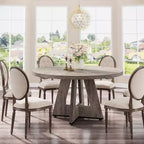 Okak Farmhouse Wood Large Round Dining Table with Cross Base,Wooden Kitchen Dinner Table for Dining Room,Breakfast Nook