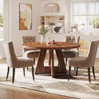 Okak Farmhouse Wood Large Round Dining Table with Cross Base,Wooden Kitchen Dinner Table for Dining Room,Breakfast Nook