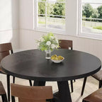 Okak Farmhouse Wood Large Round Dining Table with Cross Base,Wooden Kitchen Dinner Table for Dining Room,Breakfast Nook