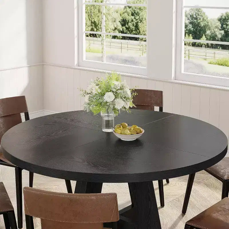 Okak Farmhouse Wood Large Round Dining Table with Cross Base,Wooden Kitchen Dinner Table for Dining Room,Breakfast Nook