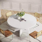 Okak Farmhouse Wood Large Round Dining Table with Cross Base,Wooden Kitchen Dinner Table for Dining Room,Breakfast Nook
