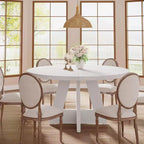 Okak Farmhouse Wood Large Round Dining Table with Cross Base,Wooden Kitchen Dinner Table for Dining Room,Breakfast Nook