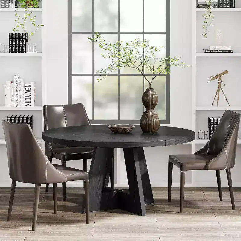 Okak Farmhouse Wood Large Round Dining Table with Cross Base,Wooden Kitchen Dinner Table for Dining Room,Breakfast Nook