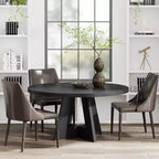 Okak Farmhouse Wood Large Round Dining Table with Cross Base,Wooden Kitchen Dinner Table for Dining Room,Breakfast Nook