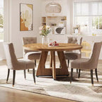 Okak Farmhouse Wood Large Round Dining Table with Cross Base,Wooden Kitchen Dinner Table for Dining Room,Breakfast Nook