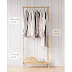 Clothing Rack with Storage Shelf, Bamboo Freestanding Garment Rack for Bedroom, Balcony, Clothes Store, Clothing Storage Organizer, Wood