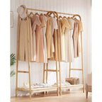 Clothing Rack with Storage Shelf, Bamboo Freestanding Garment Rack for Bedroom, Balcony, Clothes Store, Clothing Storage Organizer, Wood