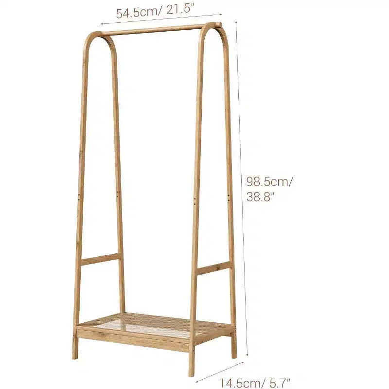 Clothing Rack with Storage Shelf, Bamboo Freestanding Garment Rack for Bedroom, Balcony, Clothes Store, Clothing Storage Organizer, Wood