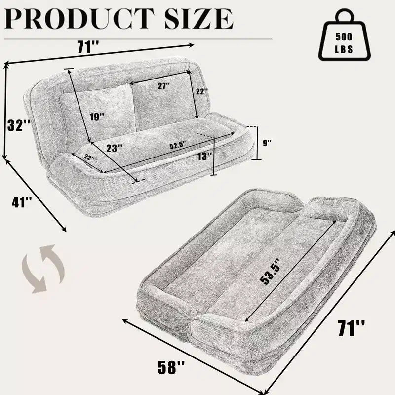 Okak Large Loveseat Floor Bean Bag Human Dog Bed with 5 Adjustable Position,Extra Lazy Chenille 2-in-1 Couch for You & Pets