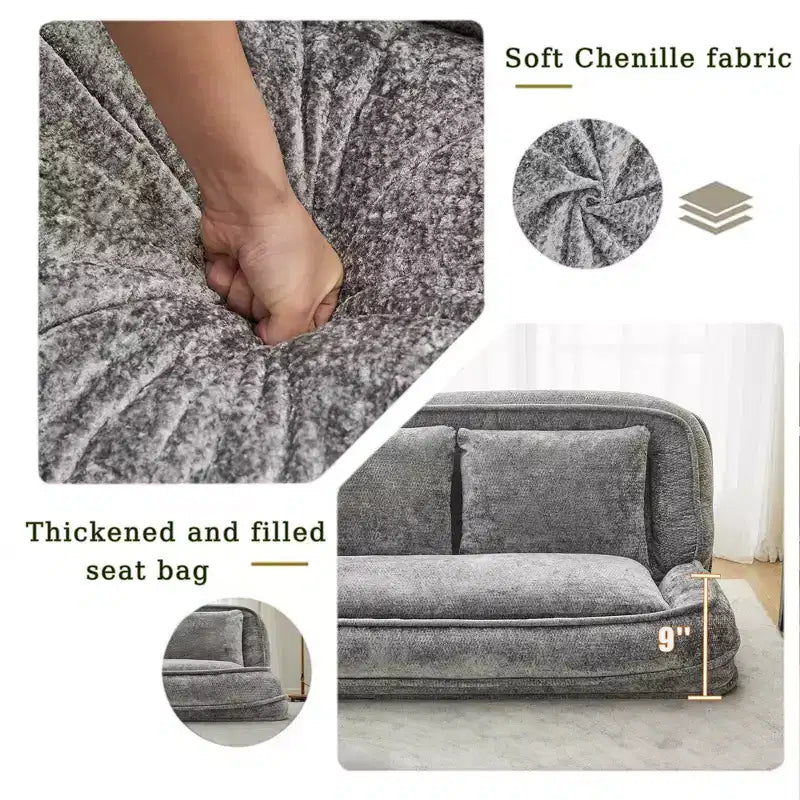 Okak Large Loveseat Floor Bean Bag Human Dog Bed with 5 Adjustable Position,Extra Lazy Chenille 2-in-1 Couch for You & Pets