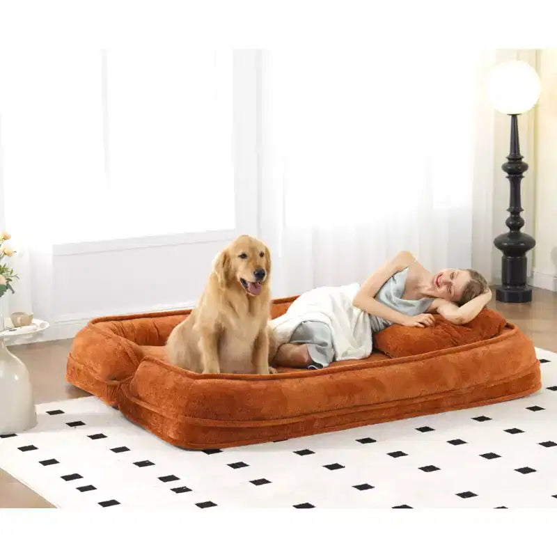 Okak Large Loveseat Floor Bean Bag Human Dog Bed with 5 Adjustable Position,Extra Lazy Chenille 2-in-1 Couch for You & Pets