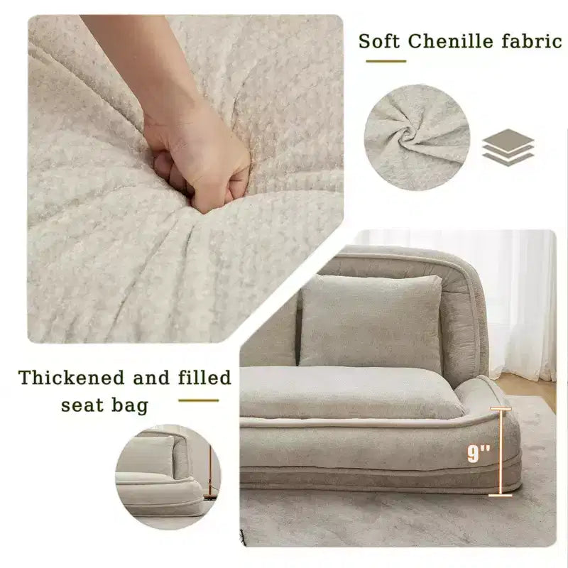 Okak Large Loveseat Floor Bean Bag Human Dog Bed with 5 Adjustable Position,Extra Lazy Chenille 2-in-1 Couch for You & Pets