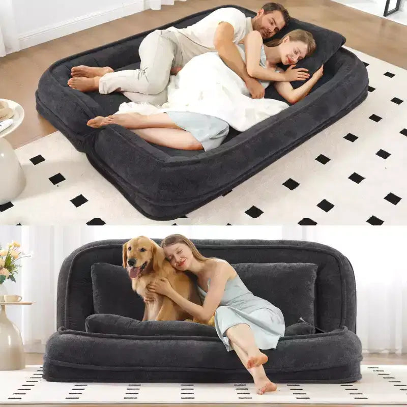 Okak Large Loveseat Floor Bean Bag Human Dog Bed with 5 Adjustable Position,Extra Lazy Chenille 2-in-1 Couch for You & Pets