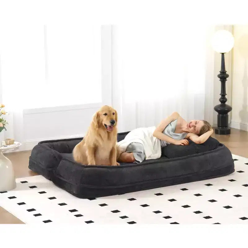 Okak Large Loveseat Floor Bean Bag Human Dog Bed with 5 Adjustable Position,Extra Lazy Chenille 2-in-1 Couch for You & Pets