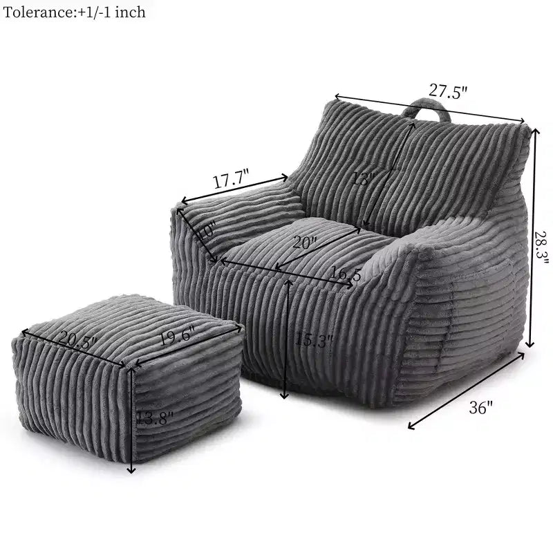 Okak Modern Plush Corduroy Floor Bean Bag Sofa Chair with Armrests & Footstool,Lazy Lounge Couch for Living Room,Bedroom