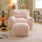 Okak Modern Plush Corduroy Floor Bean Bag Sofa Chair with Armrests & Footstool,Lazy Lounge Couch for Living Room,Bedroom