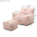 Okak Modern Plush Corduroy Floor Bean Bag Sofa Chair with Armrests & Footstool,Lazy Lounge Couch for Living Room,Bedroom