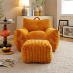 Okak Modern Plush Corduroy Floor Bean Bag Sofa Chair with Armrests & Footstool,Lazy Lounge Couch for Living Room,Bedroom