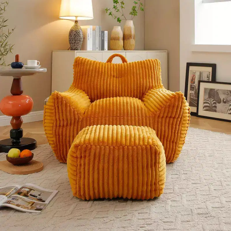 Okak Modern Plush Corduroy Floor Bean Bag Sofa Chair with Armrests & Footstool,Lazy Lounge Couch for Living Room,Bedroom