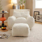 Okak Modern Plush Corduroy Floor Bean Bag Sofa Chair with Armrests & Footstool,Lazy Lounge Couch for Living Room,Bedroom