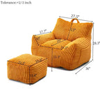 Okak Modern Plush Corduroy Floor Bean Bag Sofa Chair with Armrests & Footstool,Lazy Lounge Couch for Living Room,Bedroom
