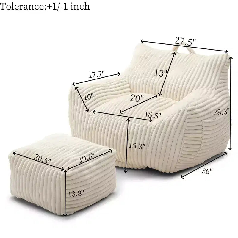 Okak Modern Plush Corduroy Floor Bean Bag Sofa Chair with Armrests & Footstool,Lazy Lounge Couch for Living Room,Bedroom