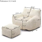 Okak Modern Plush Corduroy Floor Bean Bag Sofa Chair with Armrests & Footstool,Lazy Lounge Couch for Living Room,Bedroom