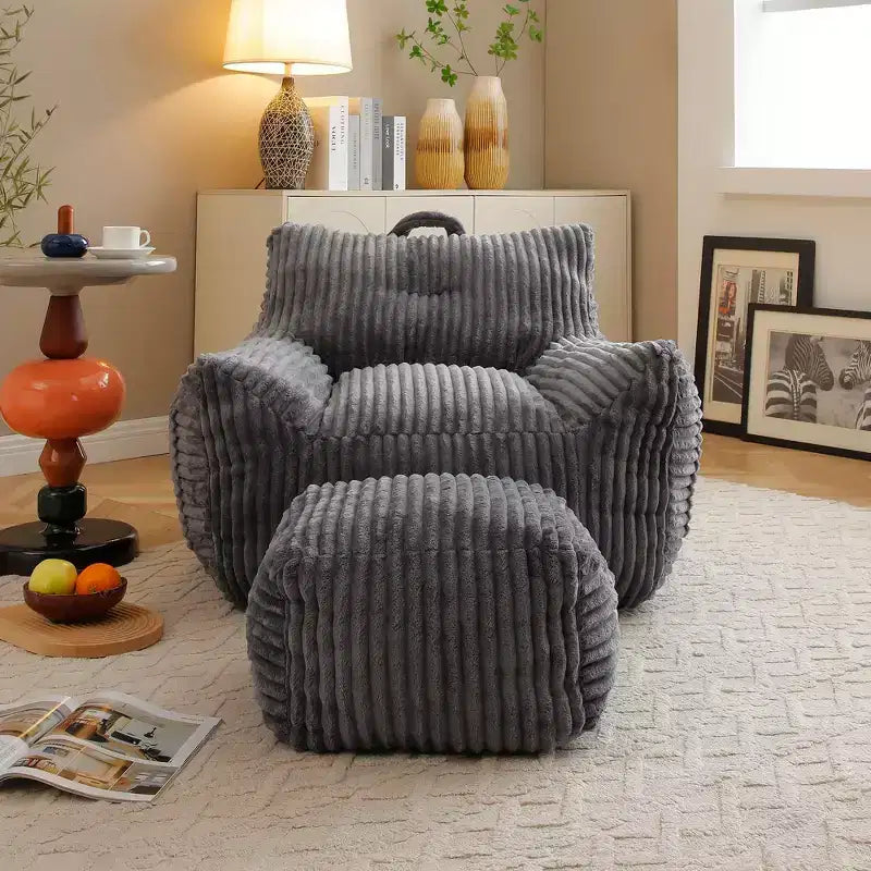 Okak Modern Plush Corduroy Floor Bean Bag Sofa Chair with Armrests & Footstool,Lazy Lounge Couch for Living Room,Bedroom