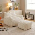 Okak Modern Plush Corduroy Floor Bean Bag Sofa Chair with Armrests & Footstool,Lazy Lounge Couch for Living Room,Bedroom