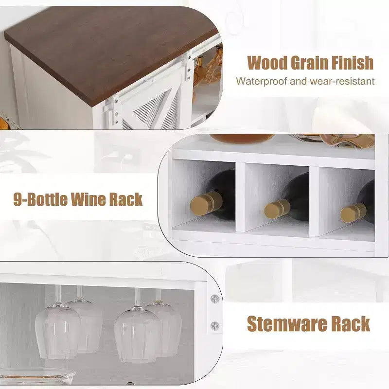 Coolmee Credenza Madia, Mobile Bar Caffè, Consolle con Ante Scorrevoli a Stalla, Tavolo d'Ingresso con Ripiano Contenitore e Portabottiglie
