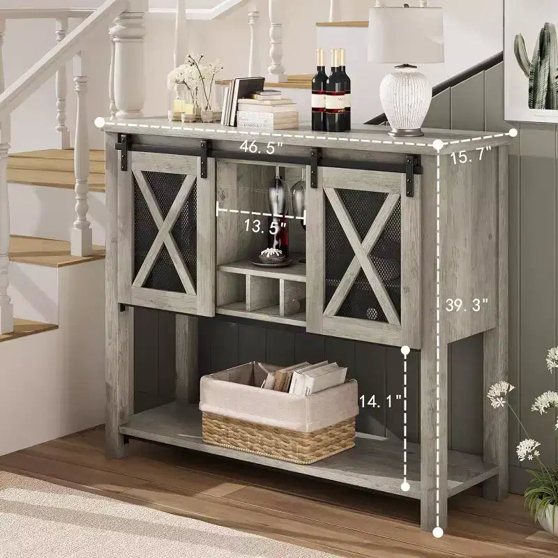 Coolmee Credenza Madia, Mobile Bar Caffè, Consolle con Ante Scorrevoli a Stalla, Tavolo d'Ingresso con Ripiano Contenitore e Portabottiglie