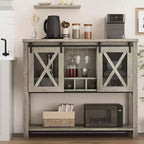 Coolmee Credenza Madia, Mobile Bar Caffè, Consolle con Ante Scorrevoli a Stalla, Tavolo d'Ingresso con Ripiano Contenitore e Portabottiglie
