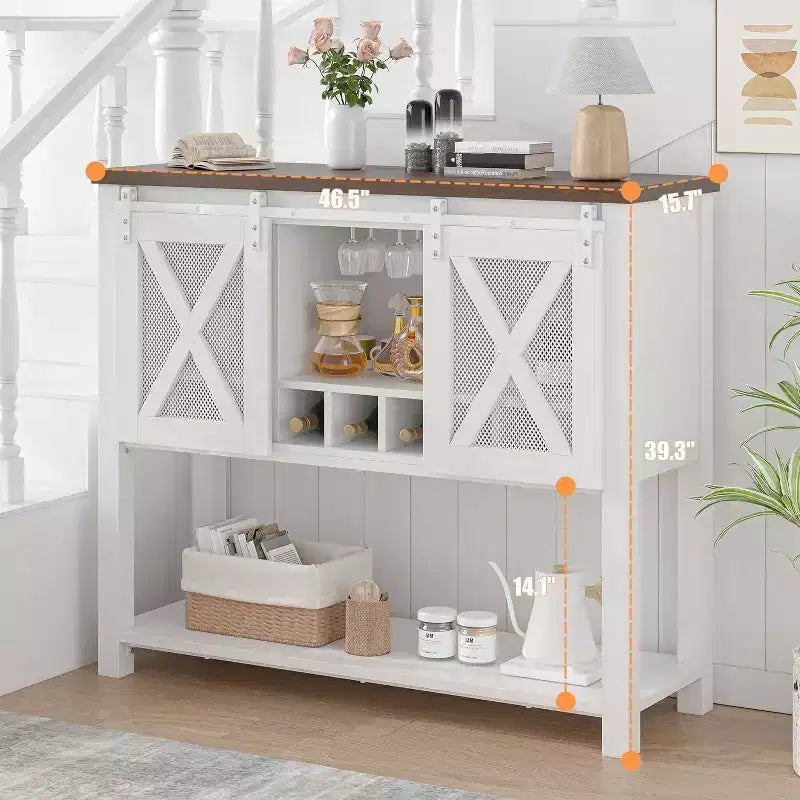 Coolmee Credenza Madia, Mobile Bar Caffè, Consolle con Ante Scorrevoli a Stalla, Tavolo d'Ingresso con Ripiano Contenitore e Portabottiglie