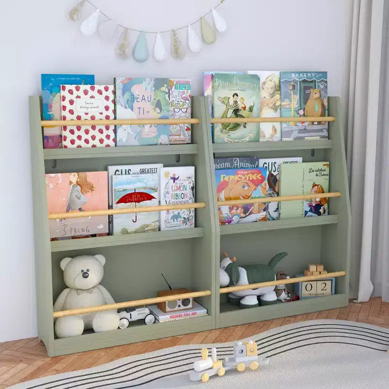 Scaffale per Libri per Bambini a 3 Livelli, Porta Libri per Bambini, Aiuta a Mantenere Organizzate Camere da Letto, Sale Giochi e Aule, Salvia