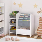 Kids Bookshelf and Toy Storage Organizer, Multifunctional 4 Tier Kids Book Shelf with 3 Collapsible Fabric Drawers
