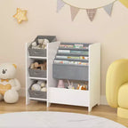 Kids Bookshelf and Toy Storage Organizer, Multifunctional 4 Tier Kids Book Shelf with 3 Collapsible Fabric Drawers