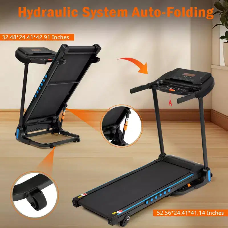 Whisen Home Folding Exercise Machine Treadmill with Cushioned Platform
