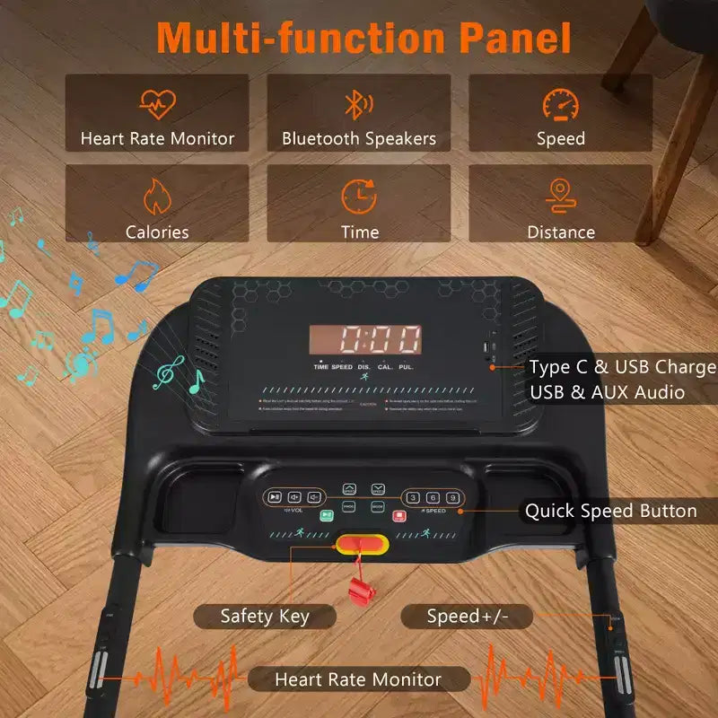 Whisen Home Folding Exercise Machine Treadmill with Cushioned Platform