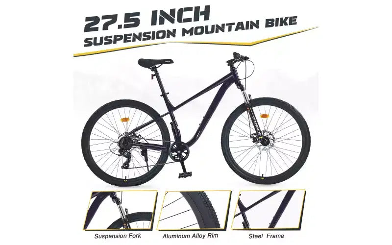 Bicicletta da montagna 27,5 pollici 8 velocità, per uomo, donna, ragazzo e ragazza, sospensione anteriore, telaio in acciaio