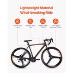 Bici da Corsa VEVOR, Bici da Corsa con Ruote 700C, Sistema di Trasmissione SHIMANO 21 Velocità, Bici da Strada per Pendolari in Città con Telaio in Acciaio al Carbonio, Nera