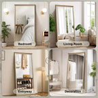Whisen Full-Length Floor Standing or Wall-Mounted Mirror with Wood Frame, 32*70