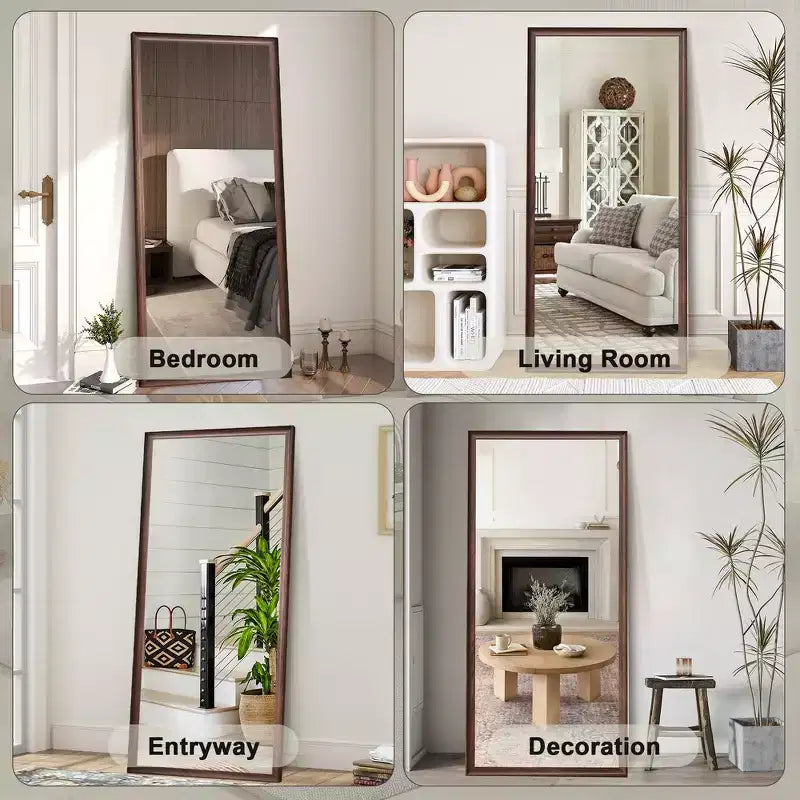 Whisen Full-Length Floor Standing or Wall-Mounted Mirror with Wood Frame, 32*70
