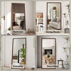 Whisen Full-Length Floor Standing or Wall-Mounted Mirror with Wood Frame, 32*70