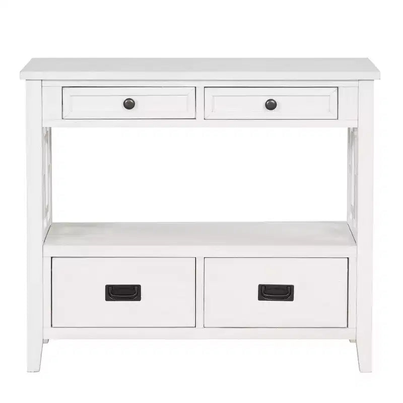 Hostack 36'' Farmhouse Wood Console Table with 4 Drawers and 1 Storage Shelf for Entryway and Living Room , Antique White