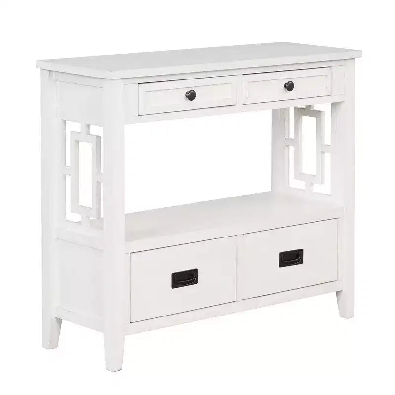 Hostack 36'' Farmhouse Wood Console Table with 4 Drawers and 1 Storage Shelf for Entryway and Living Room , Antique White