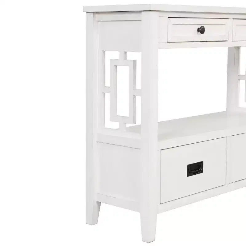 Hostack 36'' Farmhouse Wood Console Table with 4 Drawers and 1 Storage Shelf for Entryway and Living Room , Antique White